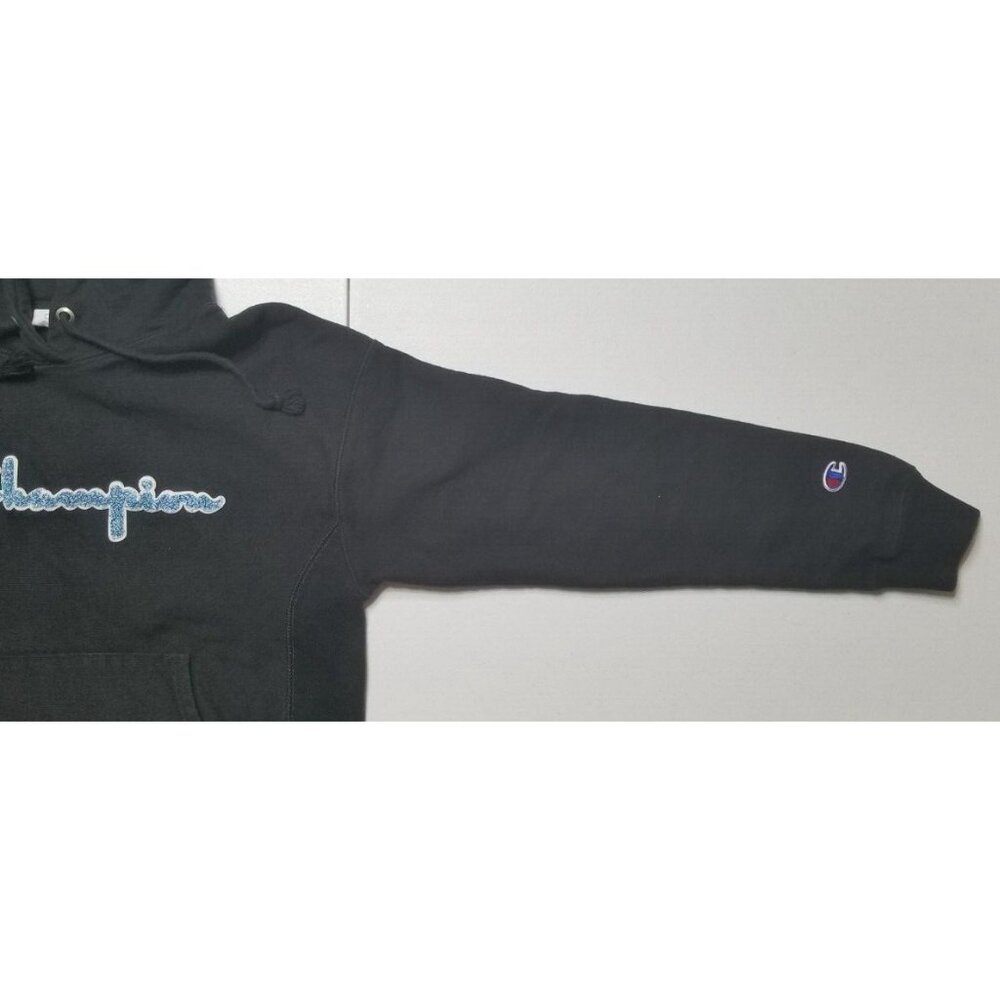 Champion Big Logo Reverse Weave Black Hoodie Hooded Sweatshirt Women's Small - Picture 10 of 14